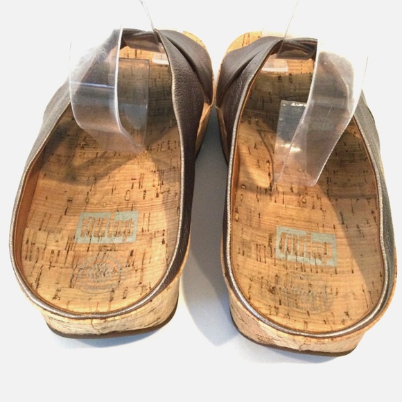 FitFlop Kys Bronze Size 9 Women Leather Crisscross Cork Slide Sandals EU 41 UK 7 - Picture 4 of 10